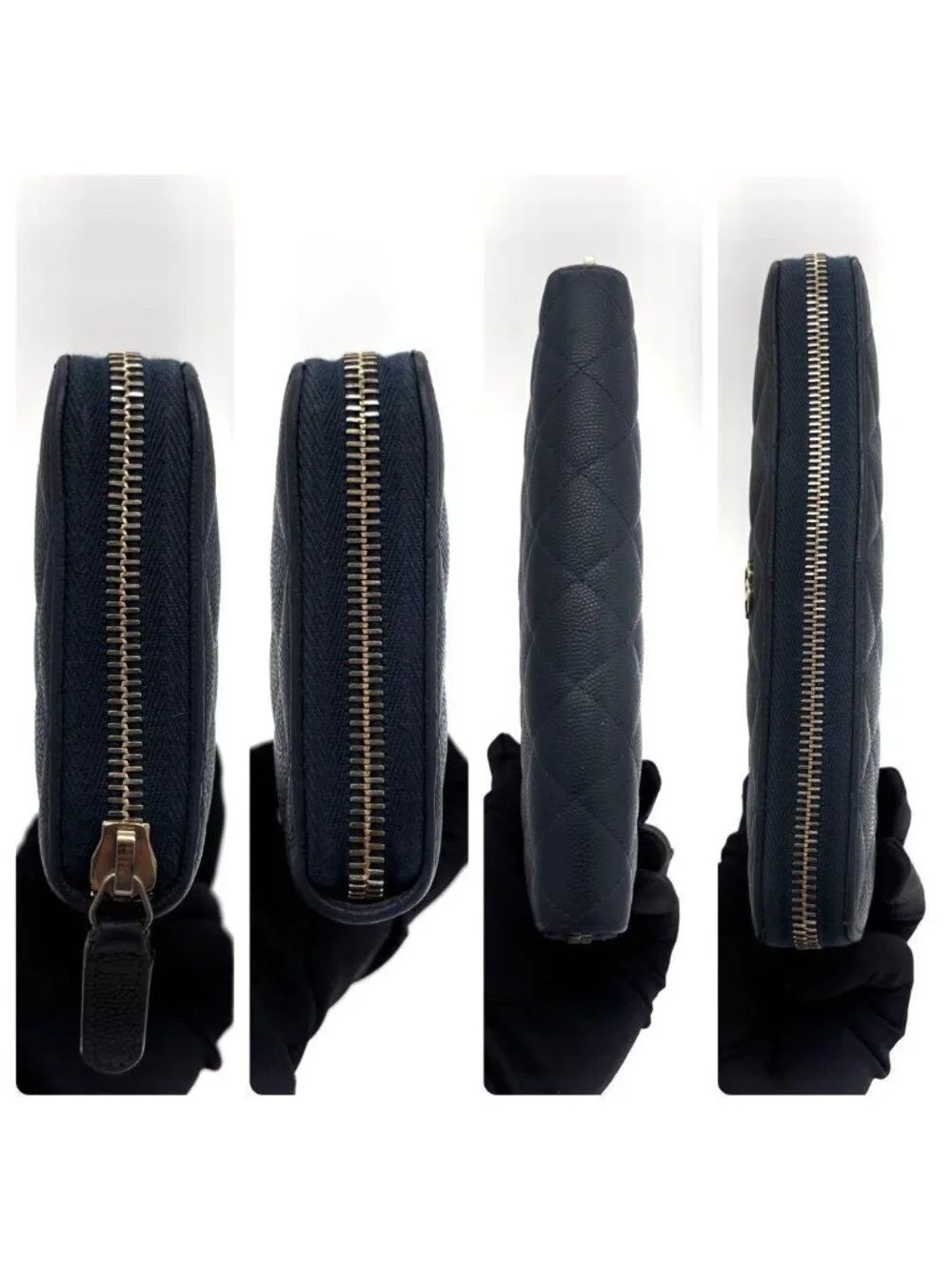 Chanel Quilted Caviar Leather Zip Around Wallet Navy